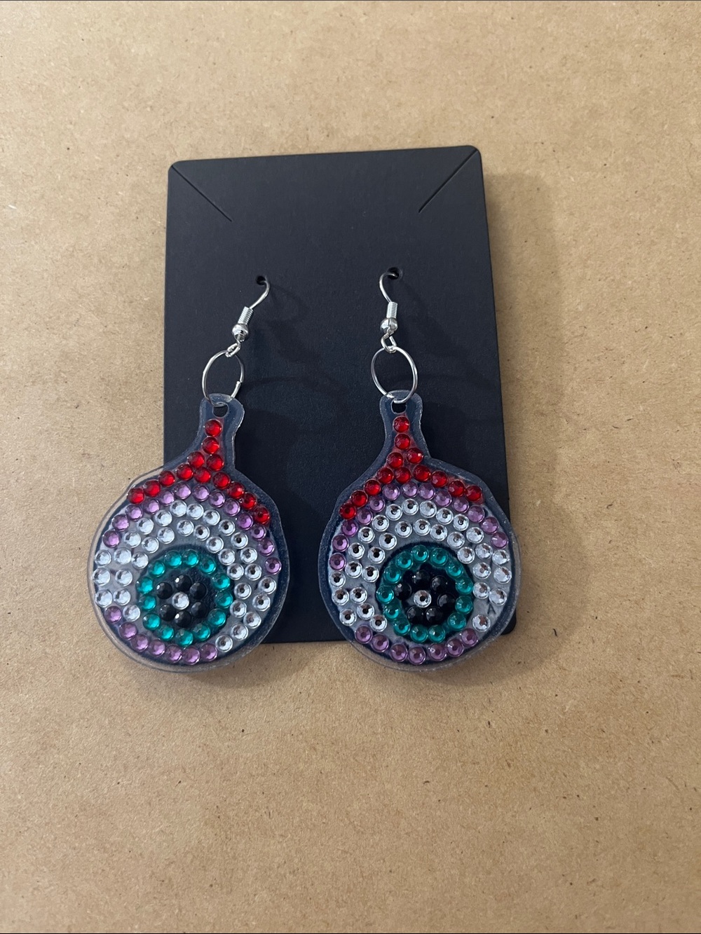 Multi-Color Rhinestone Evil Eye Dangle Earrings
